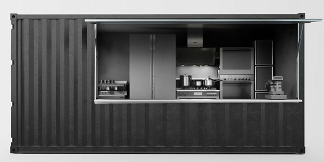 A food truck container kitchen illustrates the advantages of shipping container kitchens. A food truck container kitchen illustrates the advantages of shipping container kitchens.