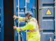 Image of a worker working in shipping container for disaster relief.