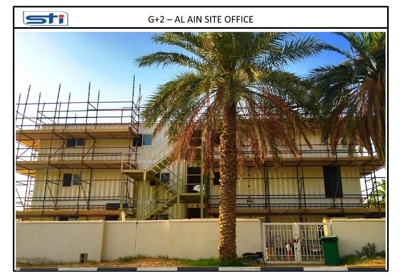 Exterior view of G+2 ALAIN Site Office. Exterior view of G+2 ALAIN Site Office.