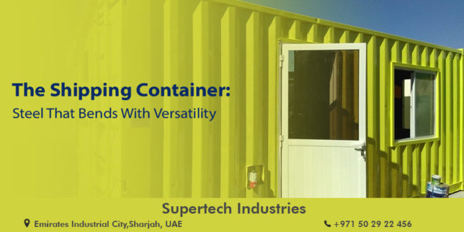 shipping-container-bends-with-versatality-supertech-industries-dubai Shipping container converted into an office in Dubai